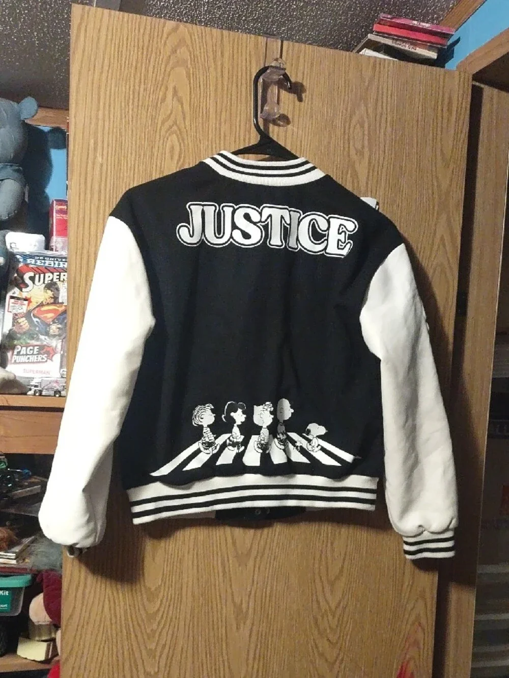 Justice Black and White Peanuts Varsity Jacket